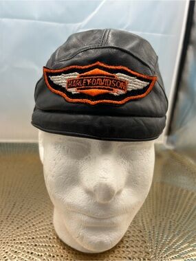 Harley-Davidson Black Leather vintage skull biker cap